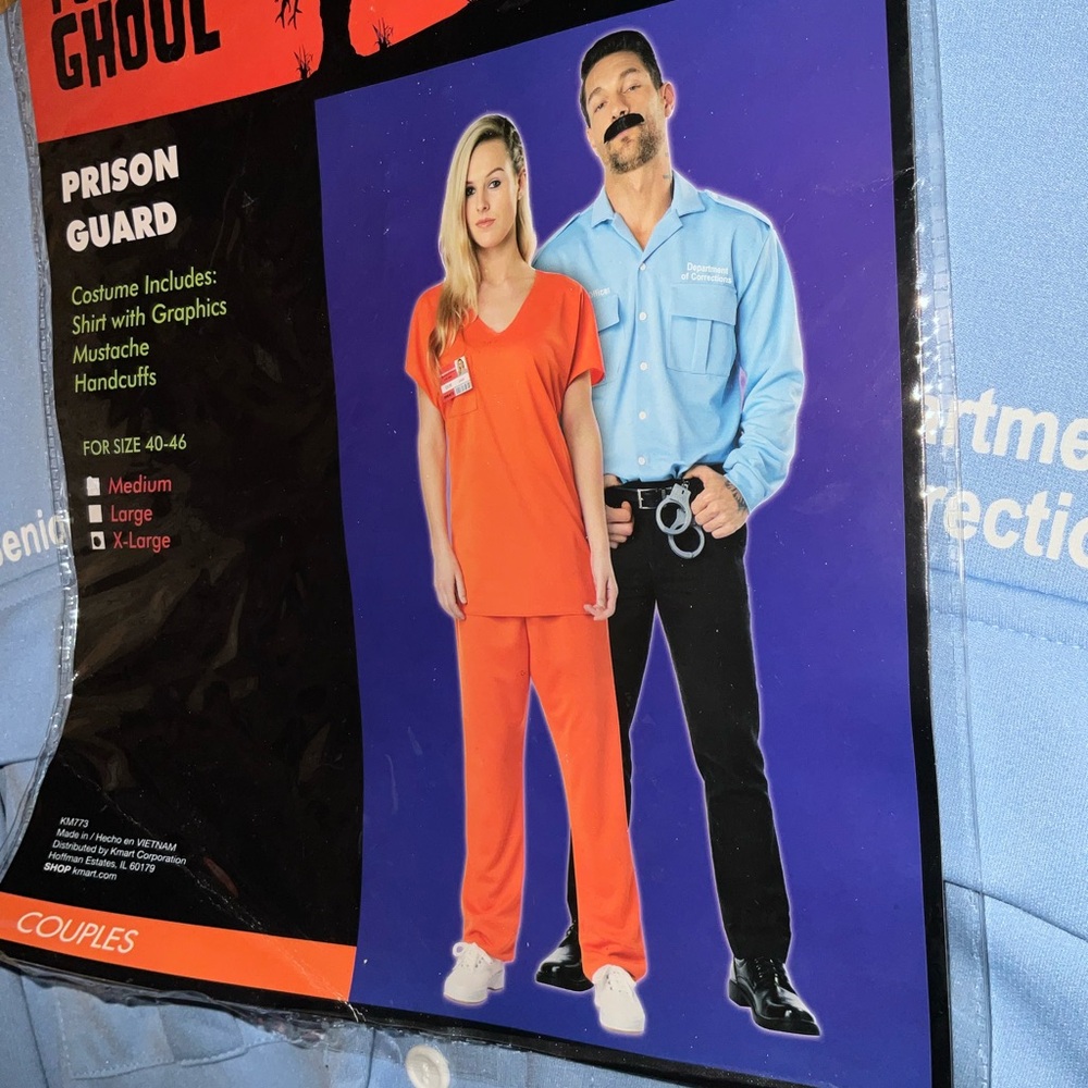 Prison Guard Costume with Handcuffs yeah mustache new Mens sz X-Large
